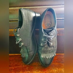 Ariat Alligator Skin Lace Up Kilties Black Leather Oxfords Western Shoes🐎🤠